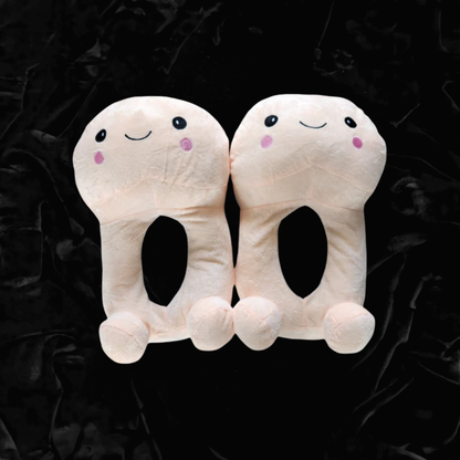 Plush Happy Penis Slippers | Brown & Cream
