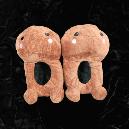 Plush Happy Penis Slippers | Brown & Cream